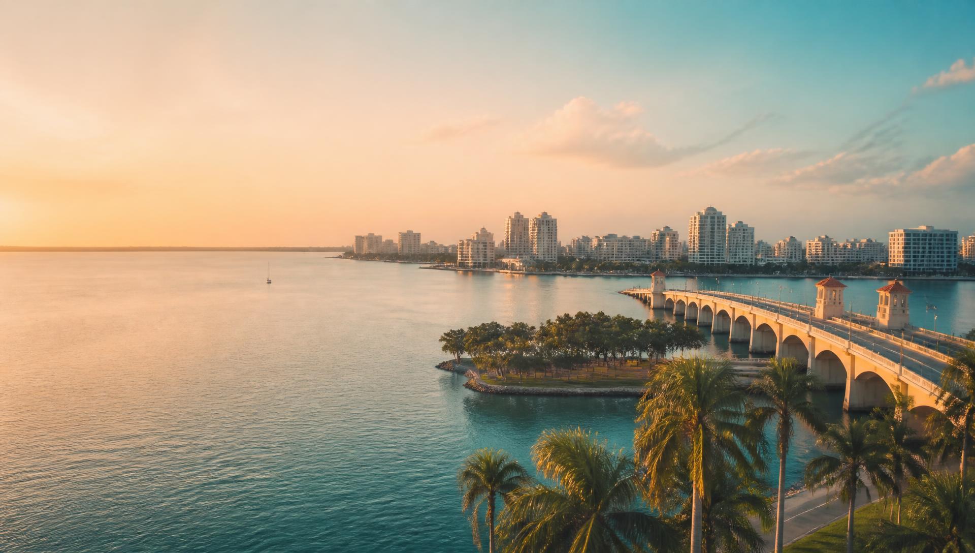 Aerial view of Sarasota, Florida bayfront and skyline